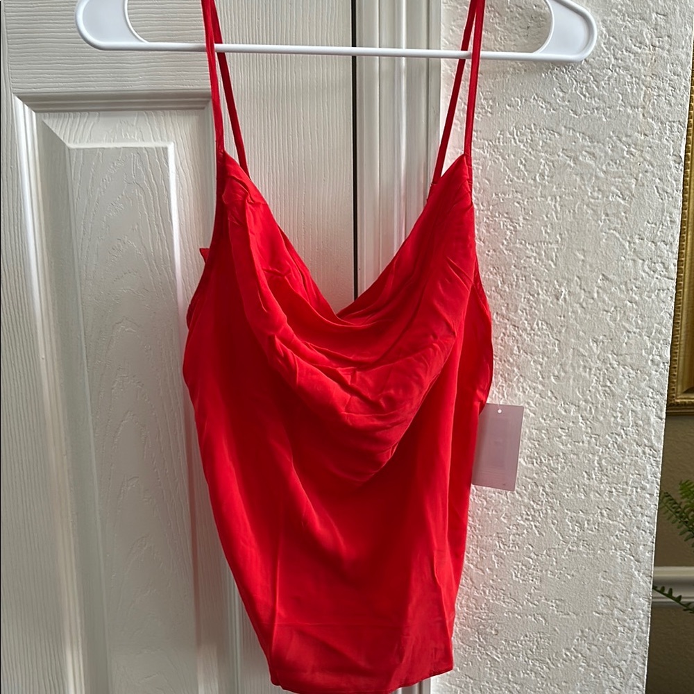 Good American Red Ruched Fitted Camisole